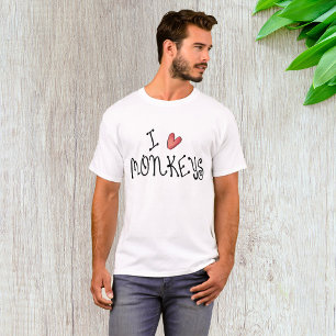 Camiseta Eu Amo Macacos Tipografia Escrita à Mão Fofa
