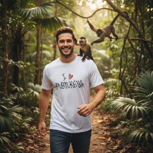 Camiseta Eu Amo Macacos Tipografia Manuscrita Fofa