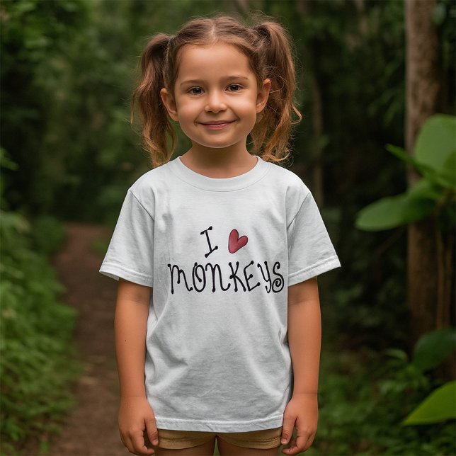 Camiseta Eu Amo Macacos Tipografia Manuscrita Fofa (Criador carregado)