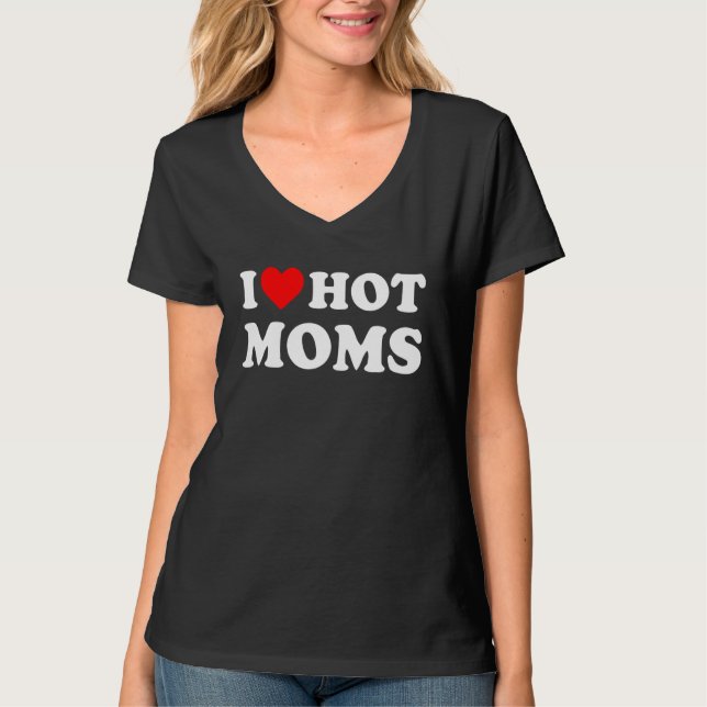 Camiseta Eu Amo Mães Quentes Coração Vermelho Dive (Frente)