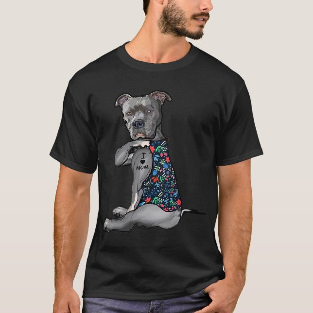 Camiseta Eu Amo Mamãe Engraçado Cachorro Tatuando Flor Mãe (Frente)