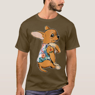 Camiseta Eu amo mamãe Tattoo Chihuahua Cachorro flores Mães
