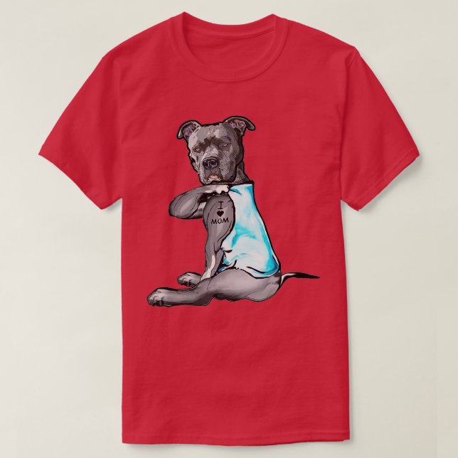 Camiseta Eu Amo Mamãe Tattoo Pitbull Cachorro Sobrevivência (Frente do Design)