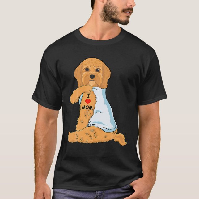 Camiseta Eu Amo Mamãe Tatuagem Cavoodle Mamãe Cachorro Sobr (Frente)