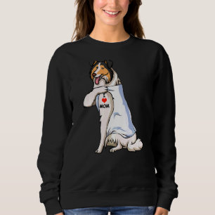 Camiseta Eu Amo Mamãe Tatuar Collie Mãe Cachorro Mulheres