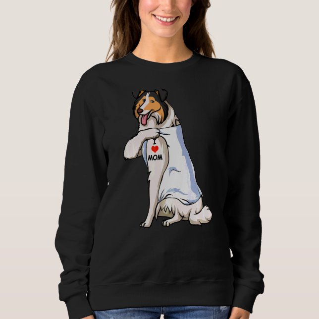 Camiseta Eu Amo Mamãe Tatuar Collie Mãe Cachorro Mulheres (Frente)