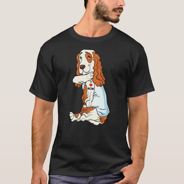 Camiseta Eu Amo Mamãe Tatuar O Cachorro Americano Do Cocker (Frente)
