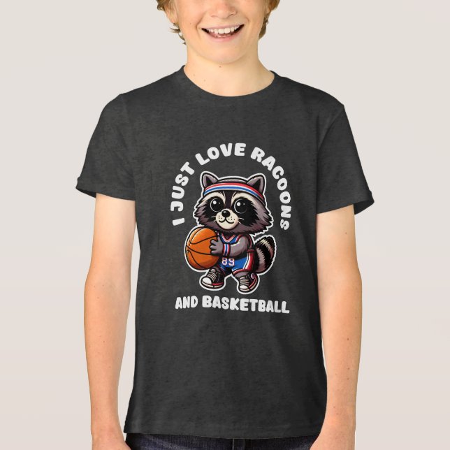 Camiseta Eu Amo Mapaches E Amante Do Esporte Basquetebol (Frente)