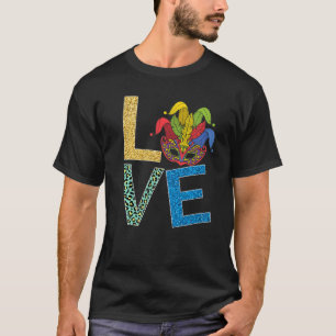 Camiseta Eu Amo Mardi Gras Mardi Gras 2022 Miçanga Mask Fea