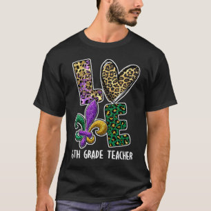 Camiseta Eu Amo Mardi Gras Professor(a) do 6º Ano Plaid Leo