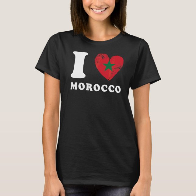 Camiseta Eu amo Marrocos Heart Flag (Frente)