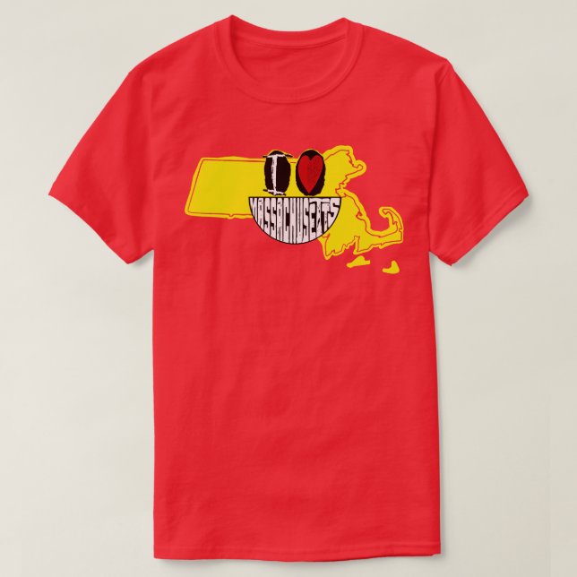 Camiseta Eu Amo Massachusetts Sorrindo Frente Feliz (Frente do Design)