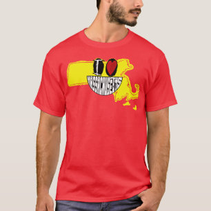 Camiseta Eu Amo Massachusetts Sorrindo Frente Feliz