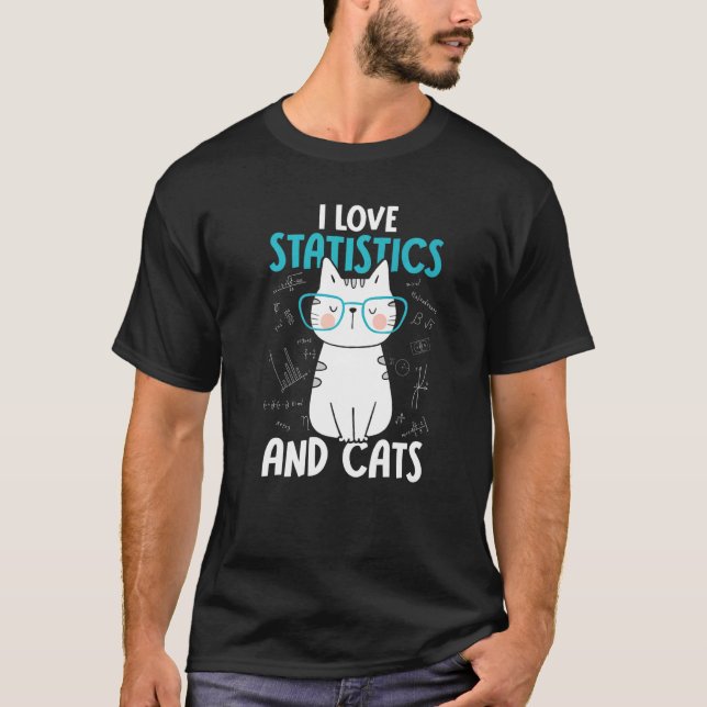 Camiseta Eu Amo Matemática e Gatos   Estatística  1 (Frente)