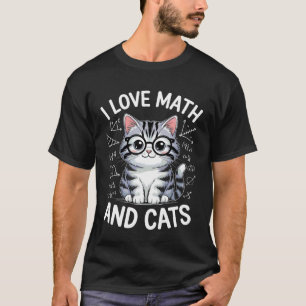 Camiseta Eu Amo Matemática e Gatos Fofo Gato Nerd