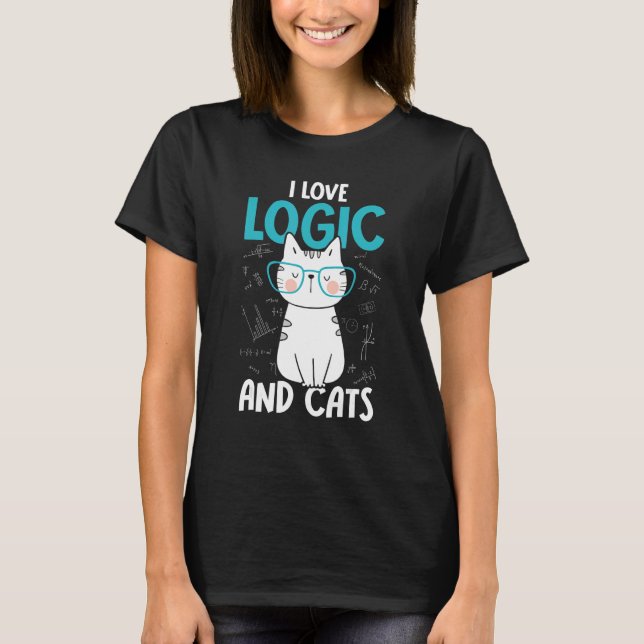 Camiseta Eu Amo Matemática e Gatos   Lógica 2 (Frente)