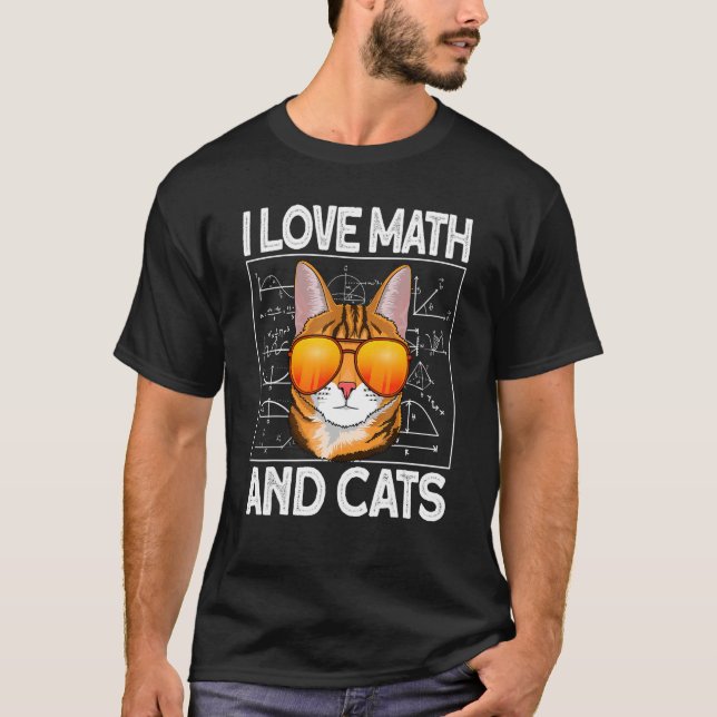 Camiseta eu amo matemática e gatos matemática (Frente)
