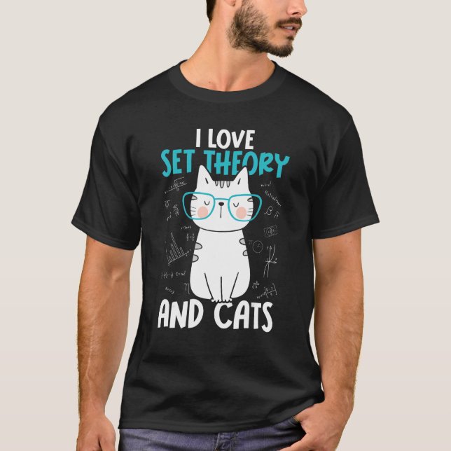 Camiseta Eu Amo Matemática e Gatos   Teoria dos Conjuntos 1 (Frente)