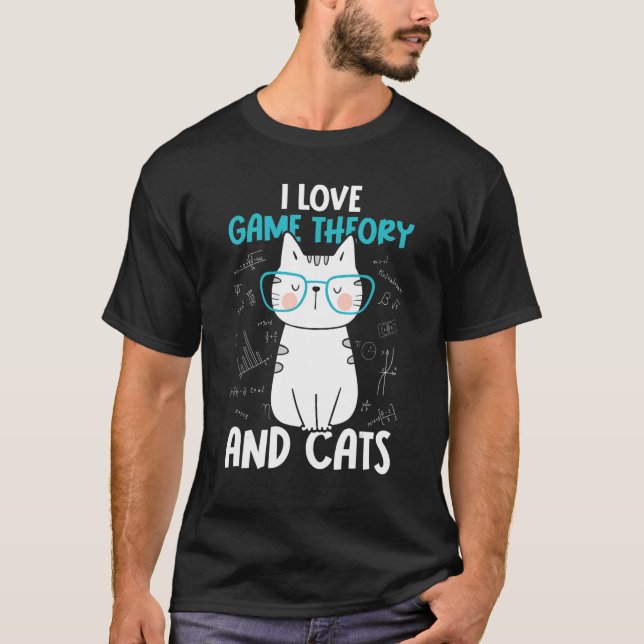 Camiseta Eu Amo Matemática e Gatos   Teoria dos Jogos 1 (Frente)