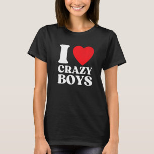 Camiseta Eu Amo Meninos Loucos, Eu Coração Vermelho, Menino