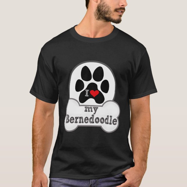 Camiseta Eu Amo Meu Bernedoodle - Pata - Cachorro (Frente)