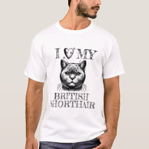 Camiseta Eu Amo Meu British Shorthair, Pegadas de Gato Pret