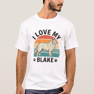 Camiseta Eu Amo Meu Cachorro Blake Design de Gravura Retro_