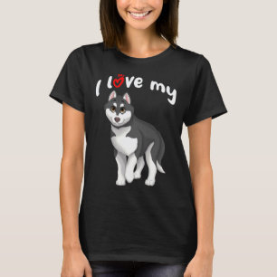 Camiseta Eu amo meu cachorro Husky Siberiano preto e branco