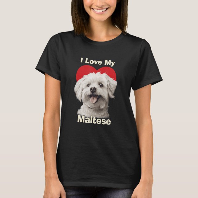 Camiseta Eu Amo Meu Cachorro Maltês (Frente)