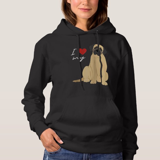 Camiseta Eu Amo Meu Cachorro Mastiff Raglan Baseball (Frente)