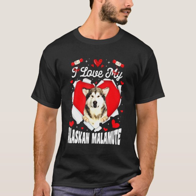 Camiseta Eu Amo Meu Cachorro Namorados Malamute Do Alasca (Frente)