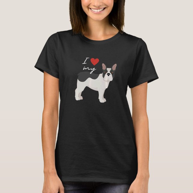 Camiseta Eu Amo Meu Cachorro Negro E Branco (Frente)