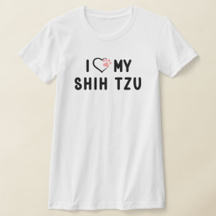 Camiseta Eu Amo Meu Cachorro Shih Tzu Coração Rosa Pata