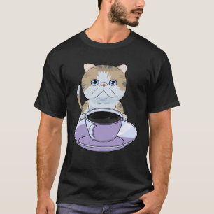 Camiseta Eu Amo Meu Café e Gato Exótico de Pelo Curto