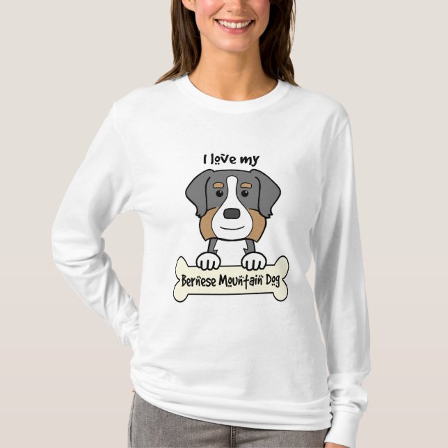 Camiseta Eu amo meu cão de montanha de Bernese (Frente)