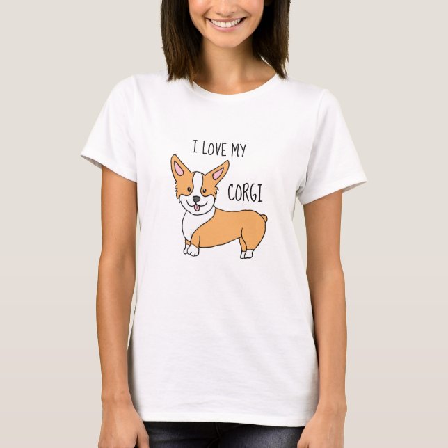 Camiseta Eu Amo Meu Cartoon De Cachorro Corgi (Frente)