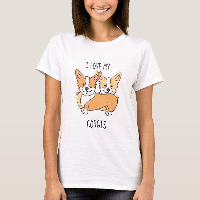 Camiseta Eu Amo Meu Cartoon De Cachorro Corgis (Frente)