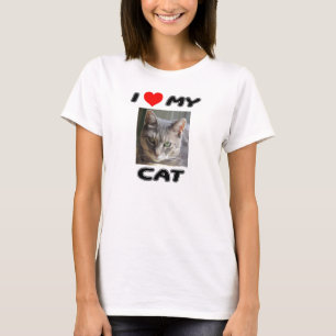 CAMISETA EU AMO MEU CAT - ADICIONE SUA PRÓPRIA FOTO -