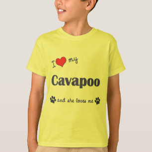 Camiseta Eu amo meu Cavapoo (o cão fêmea)
