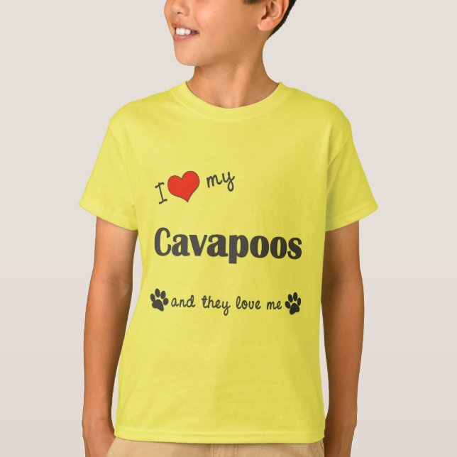Camiseta Eu amo meu Cavapoos (os cães múltiplos) (Frente)