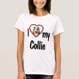 Camiseta Eu Amo Meu Collie Moldura de Foto Coração Vermelho