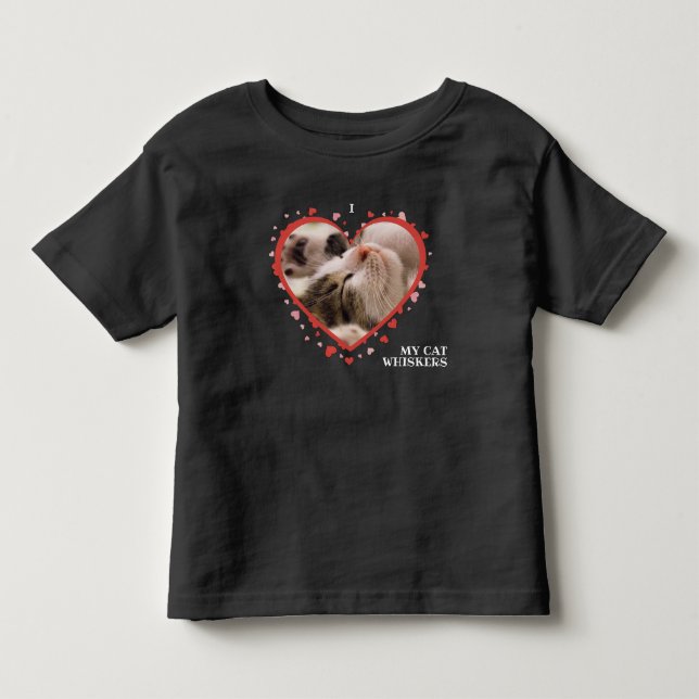 Camiseta Eu amo meu coração de gato com foto e nome de anim (Frente)