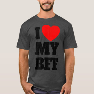 Camiseta Eu Amo Meu Coração Vermelho BFF Melhor Amigo Para 