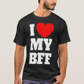 Camiseta Eu Amo Meu Coração Vermelho BFF Melhor Amigo Para