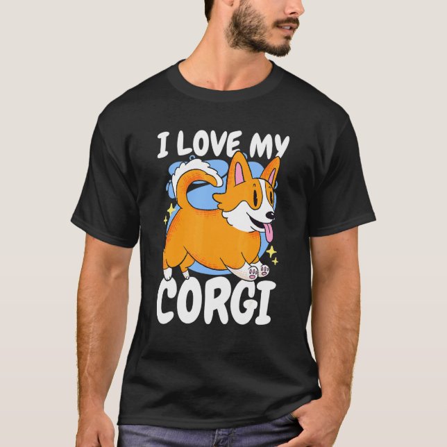 Camiseta Eu Amo Meu Corgi Com Um Cachorro (Frente)