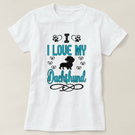 Camiseta Eu Amo Meu Dachshund: Teal e Negro