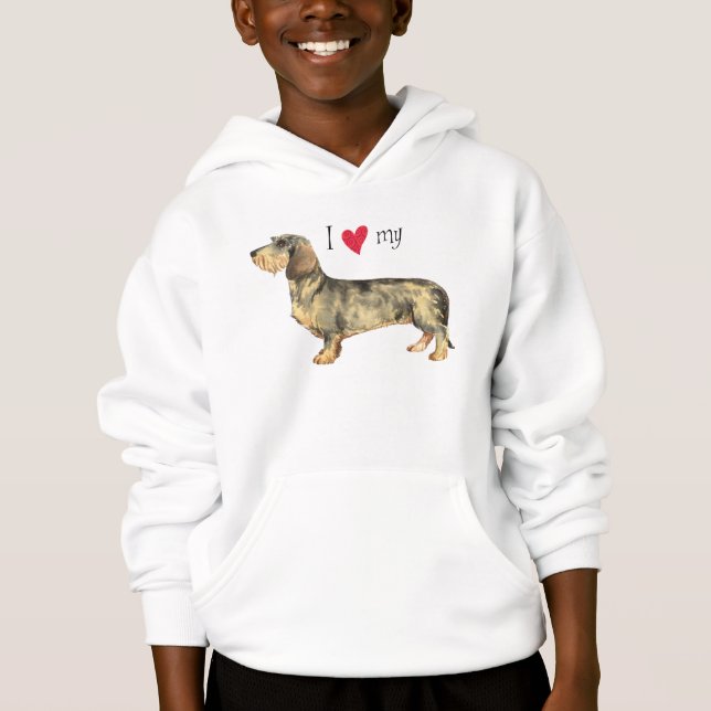 Camiseta Eu amo meu Dachshund Wirehaired (Frente)