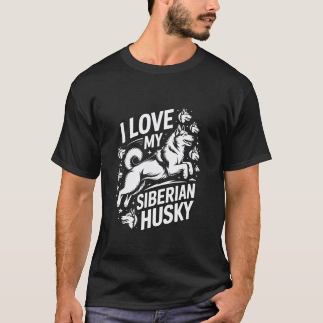 Camiseta Eu Amo Meu Design Ousado de Husky Siberiano (Frente)