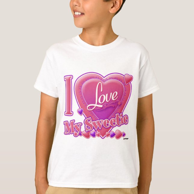 Camiseta Eu amo meu Docinho rosa/roxo - coração (Frente)