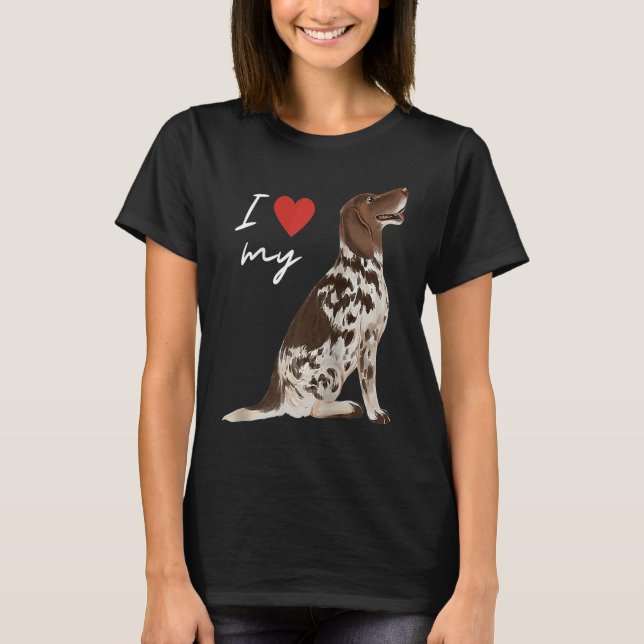 Camiseta Eu Amo Meu Fígado E Cachorro Pointer Inglês Branco (Frente)
